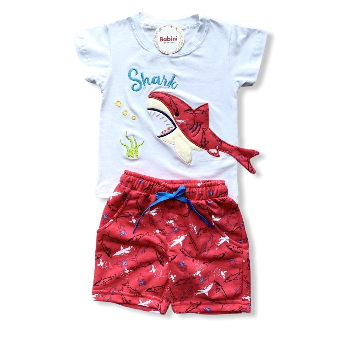 conjunto tiburon camiseta pantaloneta para niños